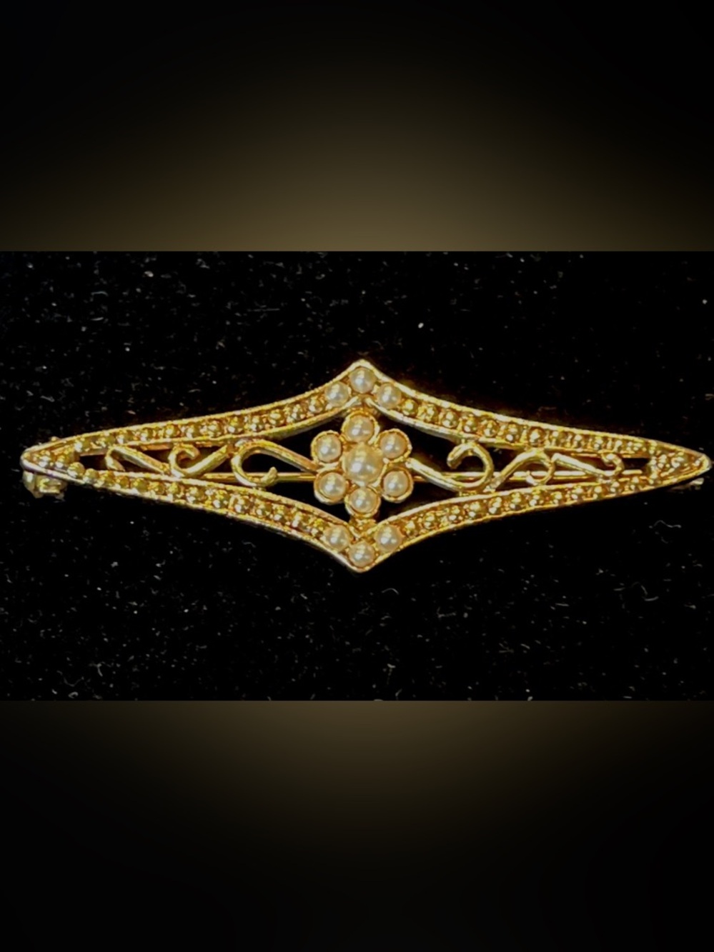 Gold-Tone Floral Faux Pearl Bar Brooch - Classic Women’s Jewelry